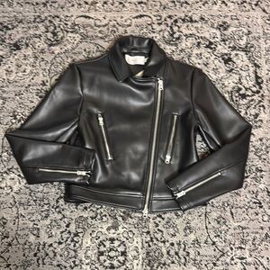 Black Vegan Leather moto Jacket with silver hardware